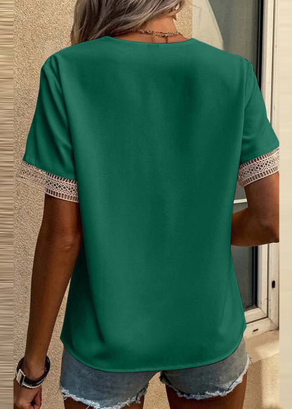 Tops V Hollow Out Sleeve Neck Short Green