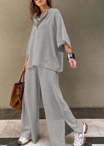 T Set Grey Side Pieces Two Pants Shirts Open Wide And Leg