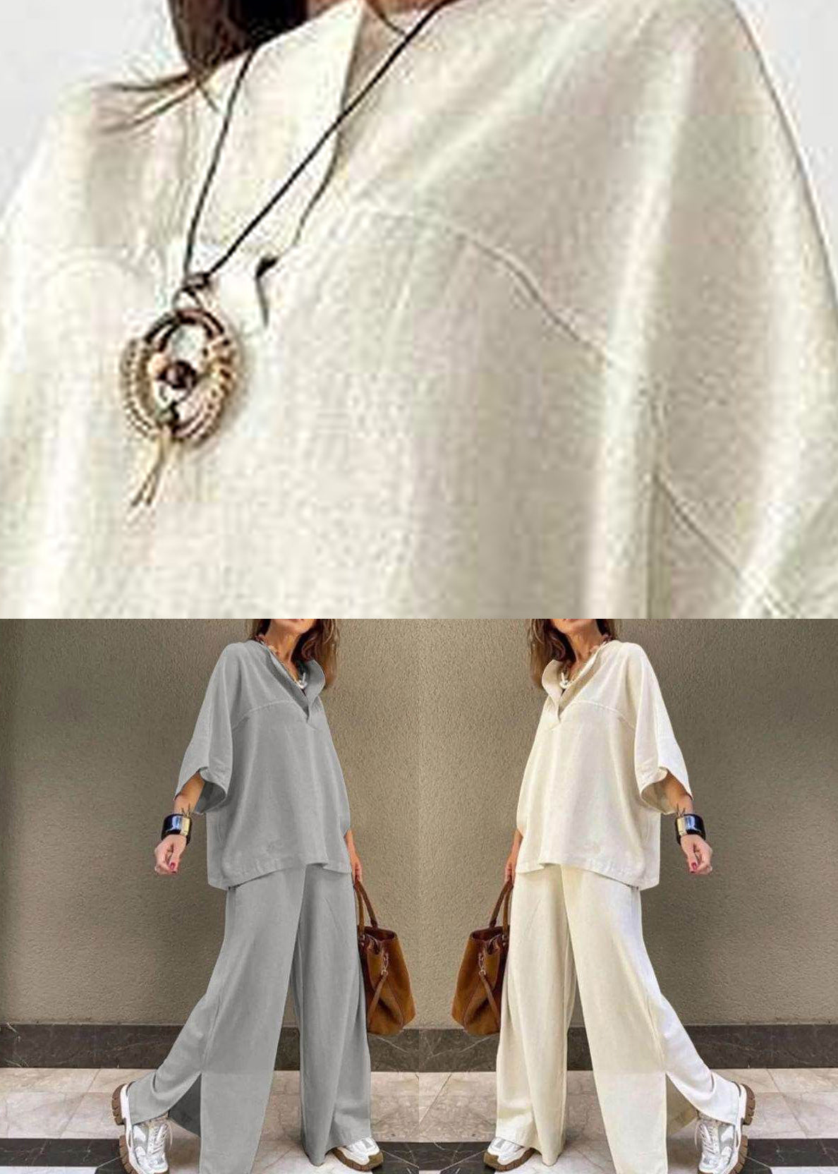 T Set Grey Side Pieces Two Pants Shirts Open Wide And Leg