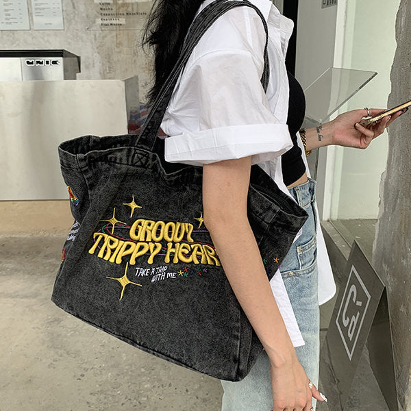 Y2K  Heart Denim Shoulder Bag