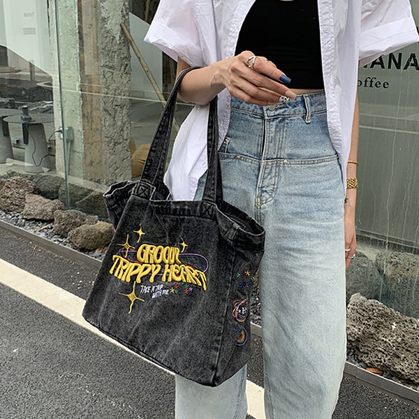 Y2K  Heart Denim Shoulder Bag