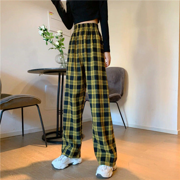 Vintage Casual Plaid Pants