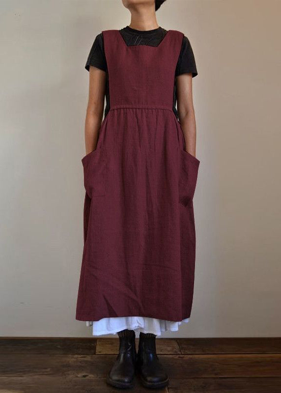 Pockets Patchwork Summer Handmade NeckU Black Neck Dresses U Maxi