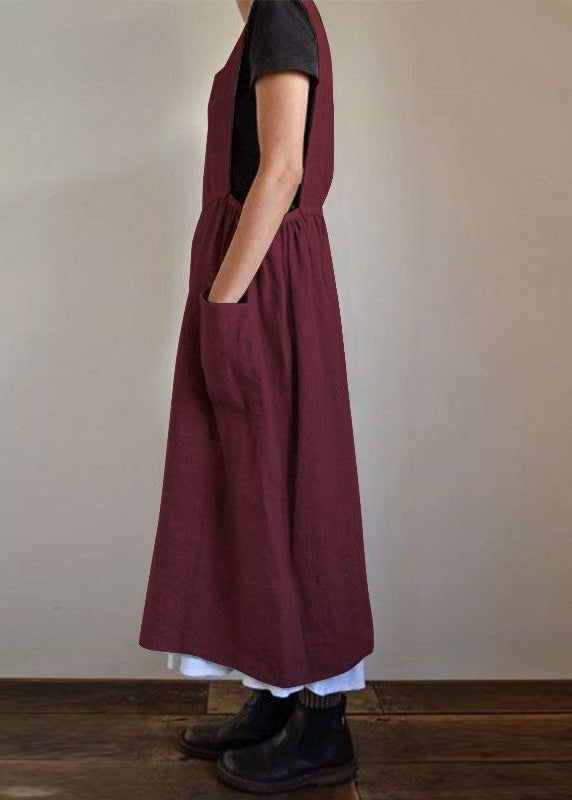 Pockets Patchwork Summer Handmade NeckU Black Neck Dresses U Maxi