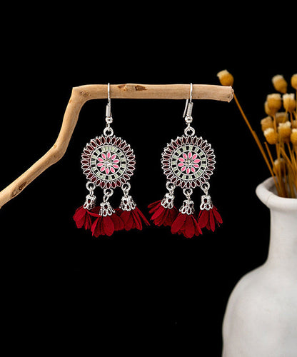 Earrings Zircon White Drop Floral Tassel Handmade Sterling Silver Chiffon