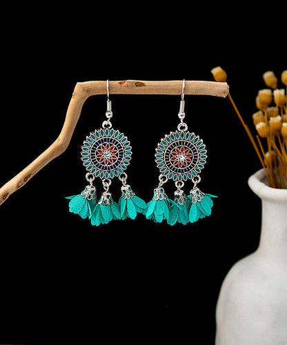 Earrings Zircon White Drop Floral Tassel Handmade Sterling Silver Chiffon