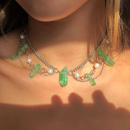 Green Crystal Layered Necklace