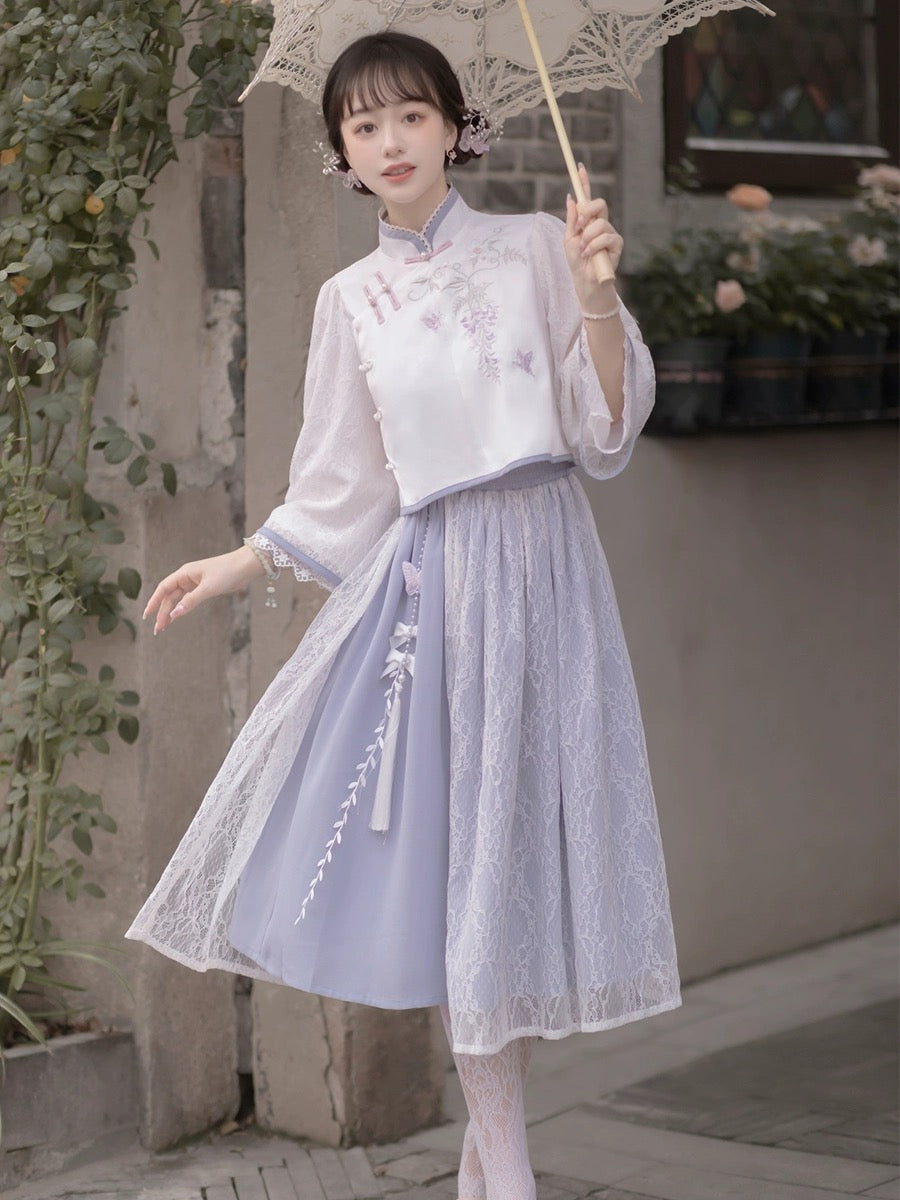 Elegant Purple Floral Cheongsam