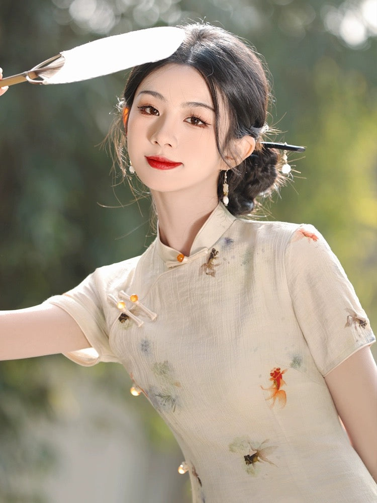 Elegant Fish Printing Cheongsam