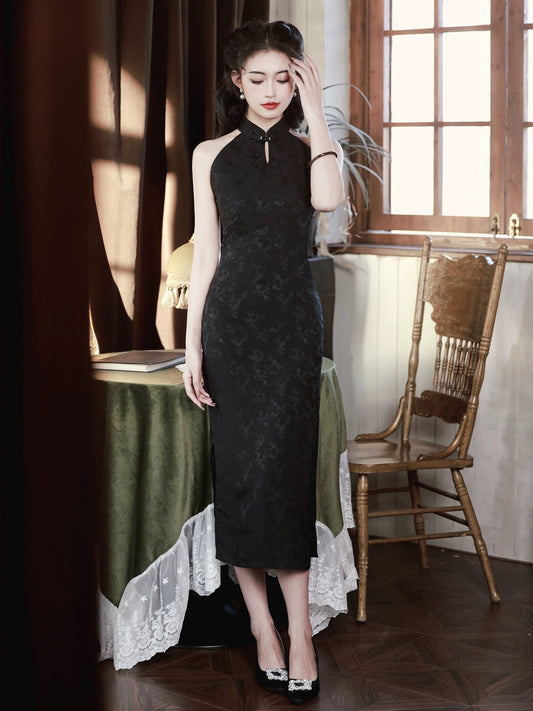 Classic Black Sleeveless Long Cheongsam