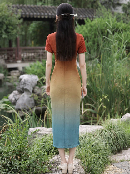 Rainbow Bridge Short Sleeve Long Cheongsam