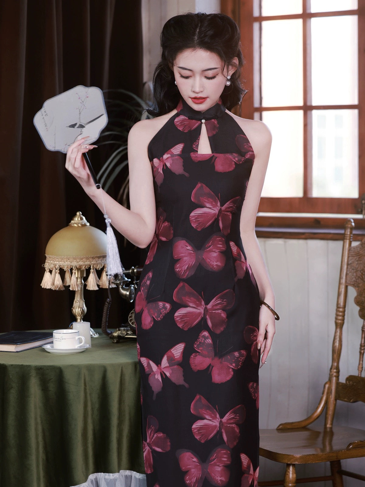 Vintage Butterfly Black Cheongsam