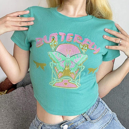 Green Butterfly Crop Top