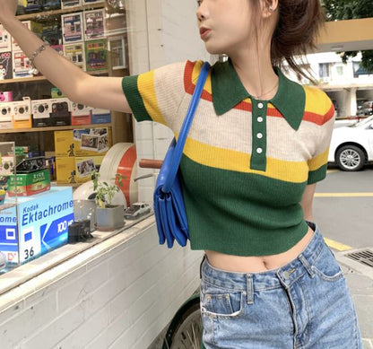 Sweet Striped Ribbed Crop Top