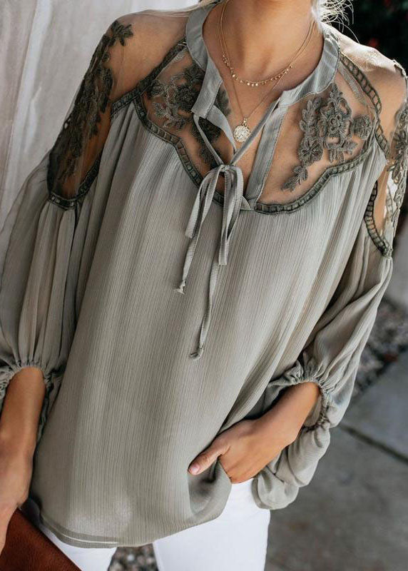 Army Fall Patchwork Chiffon Tulle Italian Top Green