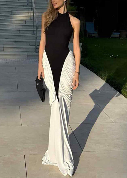 Italian Dress Colorblock Slim Fit Cotton Patchwork Sleeveless