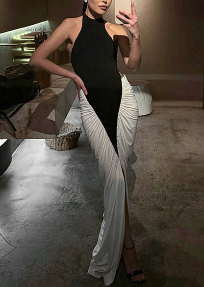 Italian Dress Colorblock Slim Fit Cotton Patchwork Sleeveless