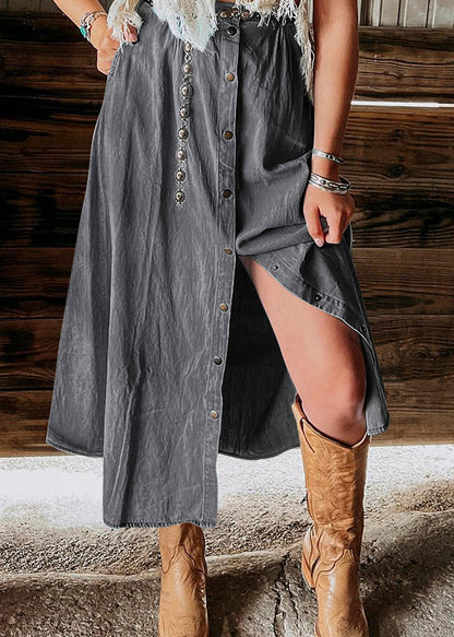 Pockets Denim Summer Skirt Italian Waist Light High Blue