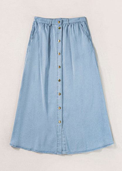 Pockets Denim Summer Skirt Italian Waist Light High Blue