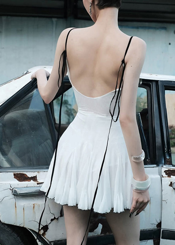 Spaghetti Strap Tulle Dress Stand Italian Mid Collar White