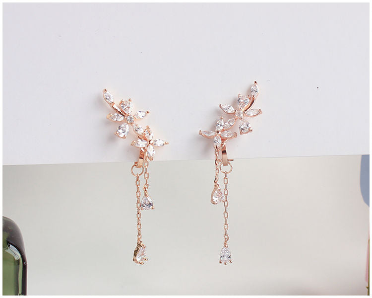 Stud / Clip-On Floral Earrings Rhinestone
