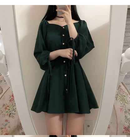 Long Sleeve Sweetheart Neckline Mini A-Line Dress