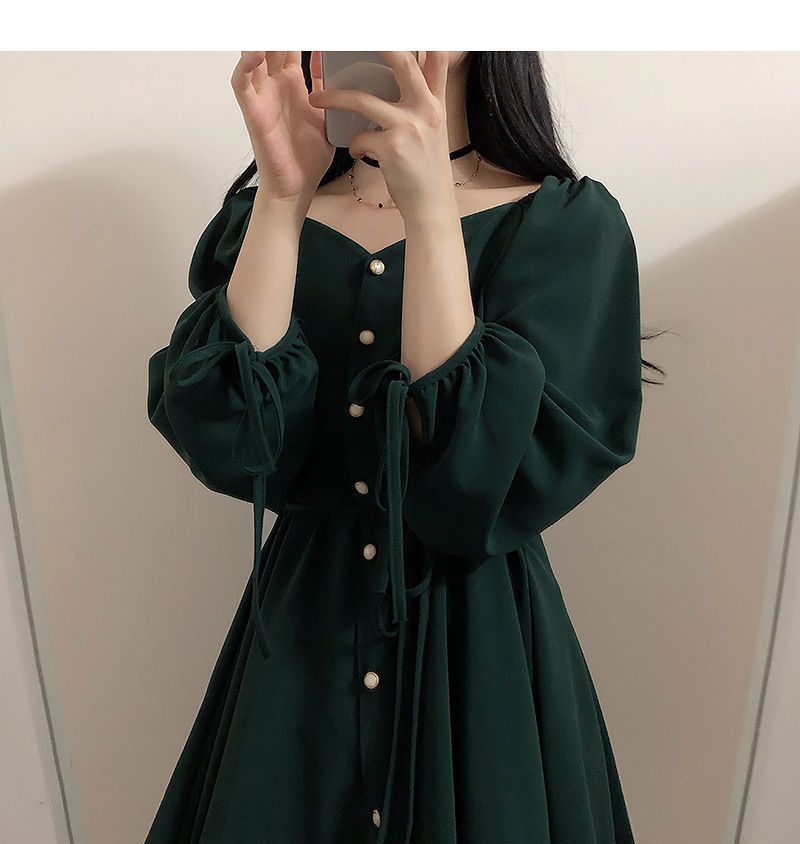 Long Sleeve Sweetheart Neckline Mini A-Line Dress