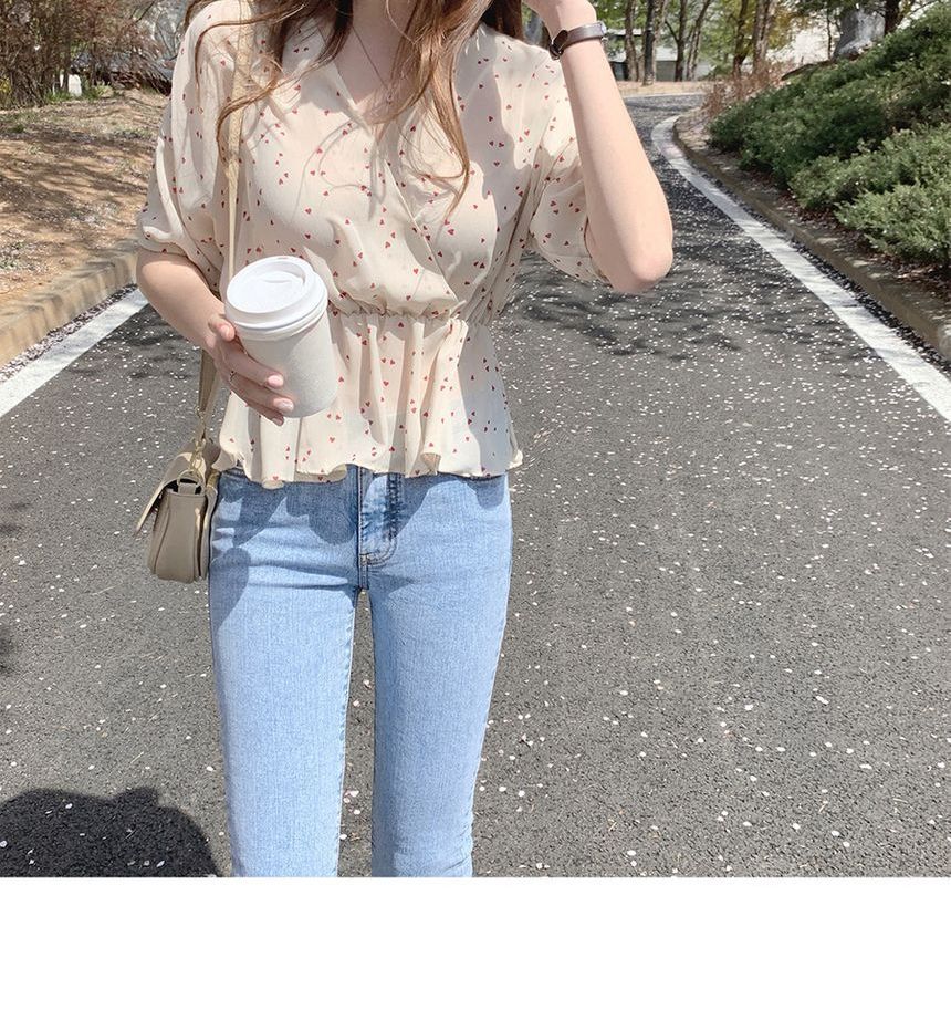 V-Neck Dotted Chiffon Top