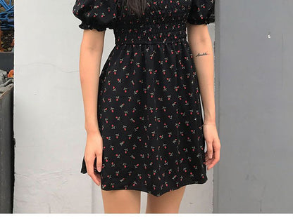 Puff Sleeve Square Neck Floral Mini Smock Dress