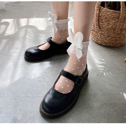 Rabbit Ear Ribbon Bow Accent Mesh Socks