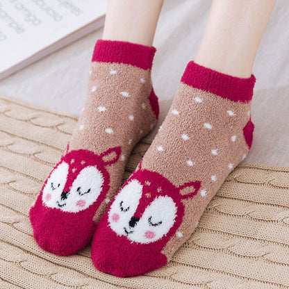 Set of 4 Pairs: Animal Print Fleece Ankle Socks