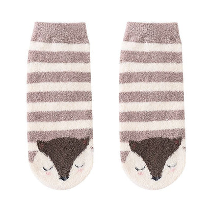 Set of 4 Pairs: Animal Print Fleece Ankle Socks