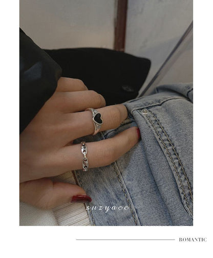 925 Sterling Silver Heart / Chain Open Ring