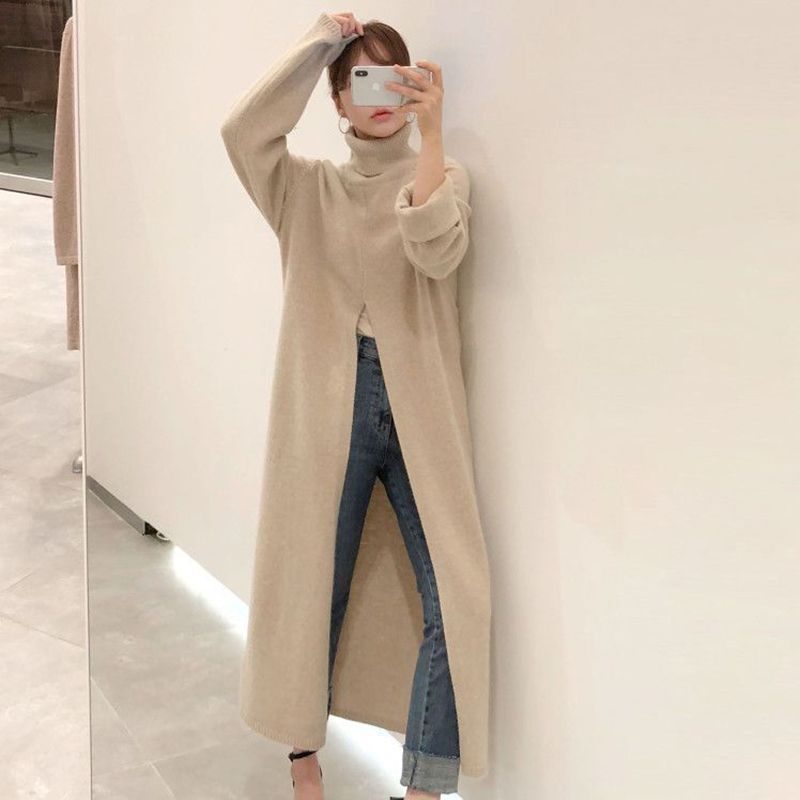 Turtleneck Slit Midi Sweater Dress