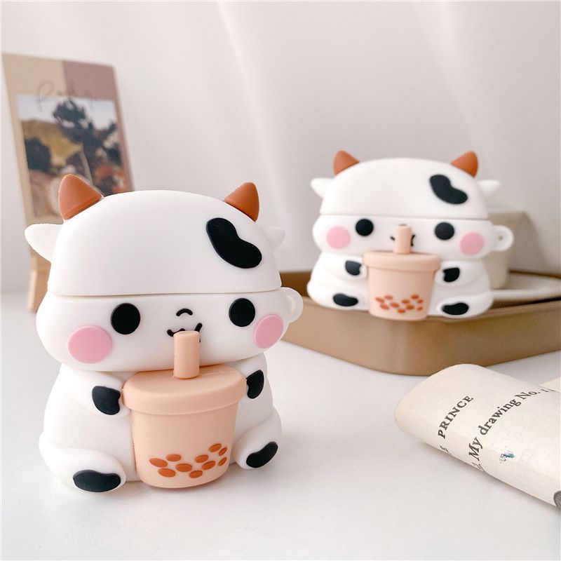 Cow Holding Bubble Tea AirPods Earphone Case Skin