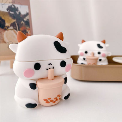 Cow Holding Bubble Tea AirPods Earphone Case Skin