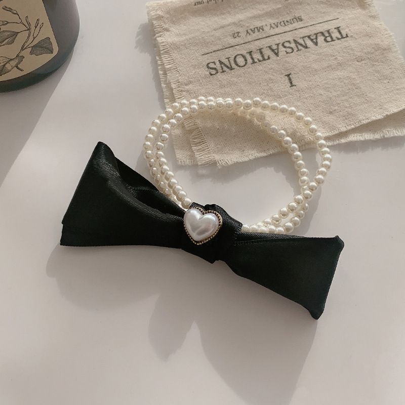 Heart Faux Pearl Bow Hair Tie