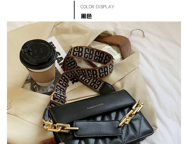 Wide Strap Quilted Chain Crossbody Bag