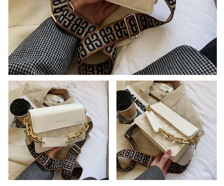 Wide Strap Quilted Chain Crossbody Bag