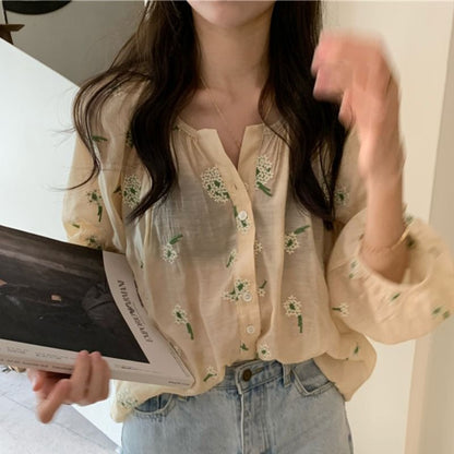 Embroidered Single-Breasted Blouse