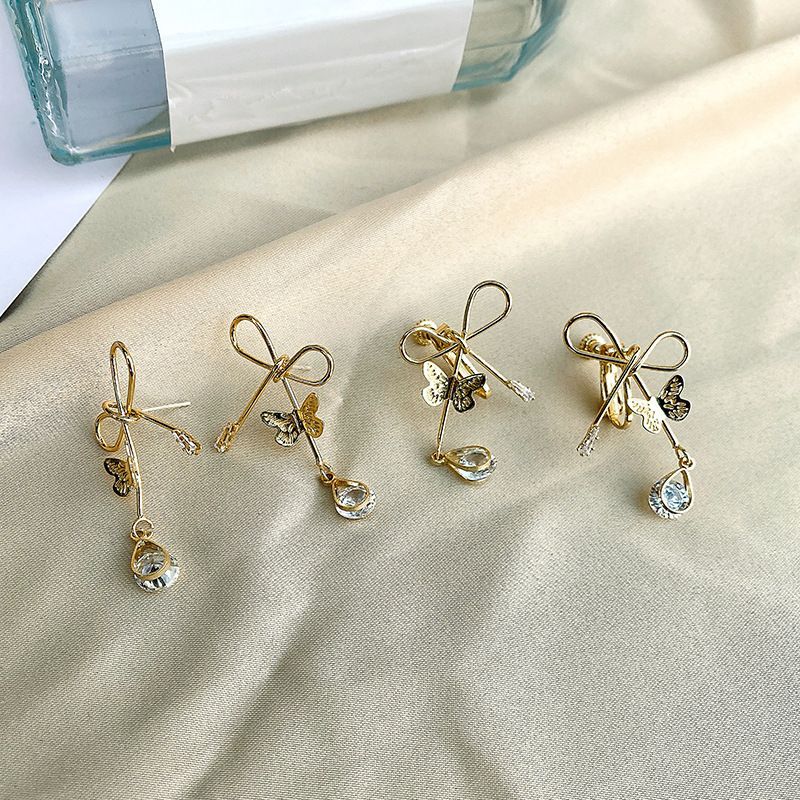 Bow Rhinestone Alloy Earring Egirldoll