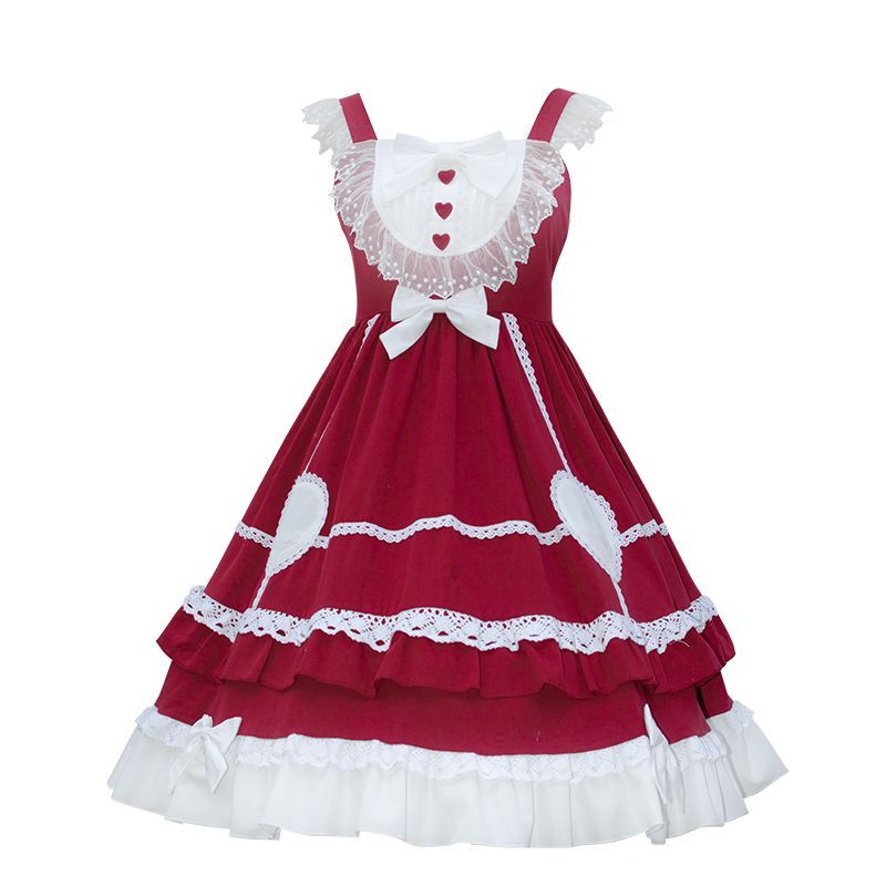 Lolita Lace Trim A-Line Overall Dress / Long-Sleeve Blouse / Petticoat Skirt / Headband / Set