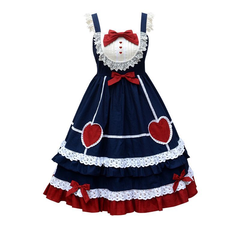 Lolita Lace Trim A-Line Overall Dress / Long-Sleeve Blouse / Petticoat Skirt / Headband / Set