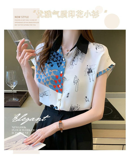 Short Sleeve Printed Chiffon Shirt