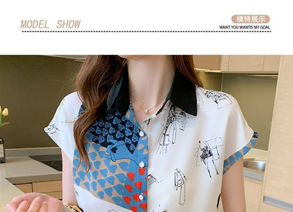 Short Sleeve Printed Chiffon Shirt