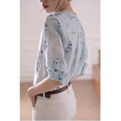 3/4 Sleeve Floral Print Blouse