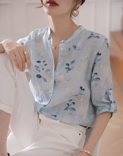 3/4 Sleeve Floral Print Blouse