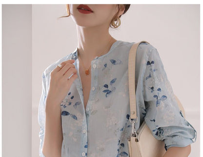 3/4 Sleeve Floral Print Blouse