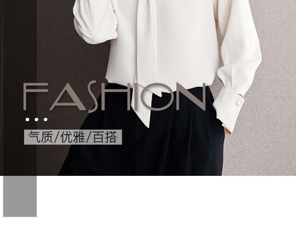 Long Sleeve Knotted Neck Chiffon Blouse