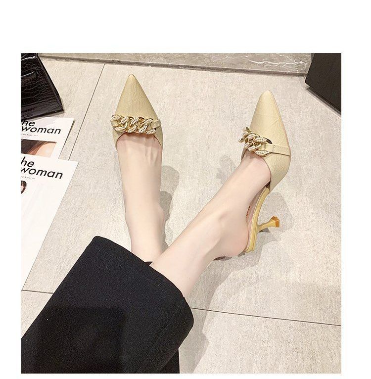 Chain Detail Pointed High Heel Mules